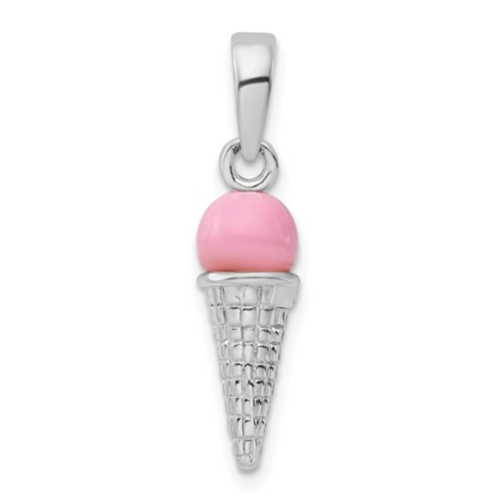 Sterling Silver Strawberry Ice Cream Cone Charm